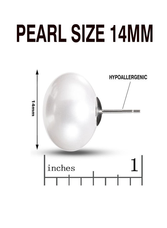 Raystar Big Pearl Earrings for Women Oversized Classic Faux Round Studs White Simulated Large Pearl Earrings for Women -14mm - Image 2